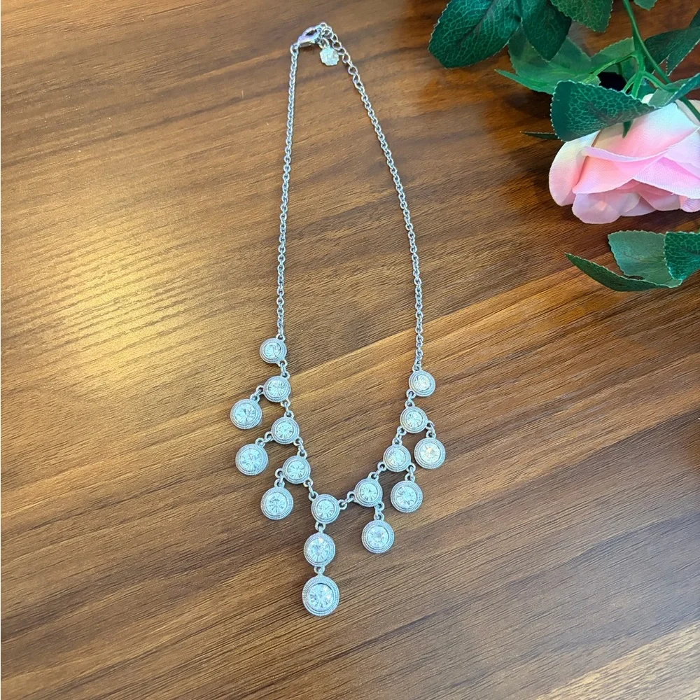 Monet JcPenney Bauble Bar Silver Necklace with Crystal Rhinestone Drops